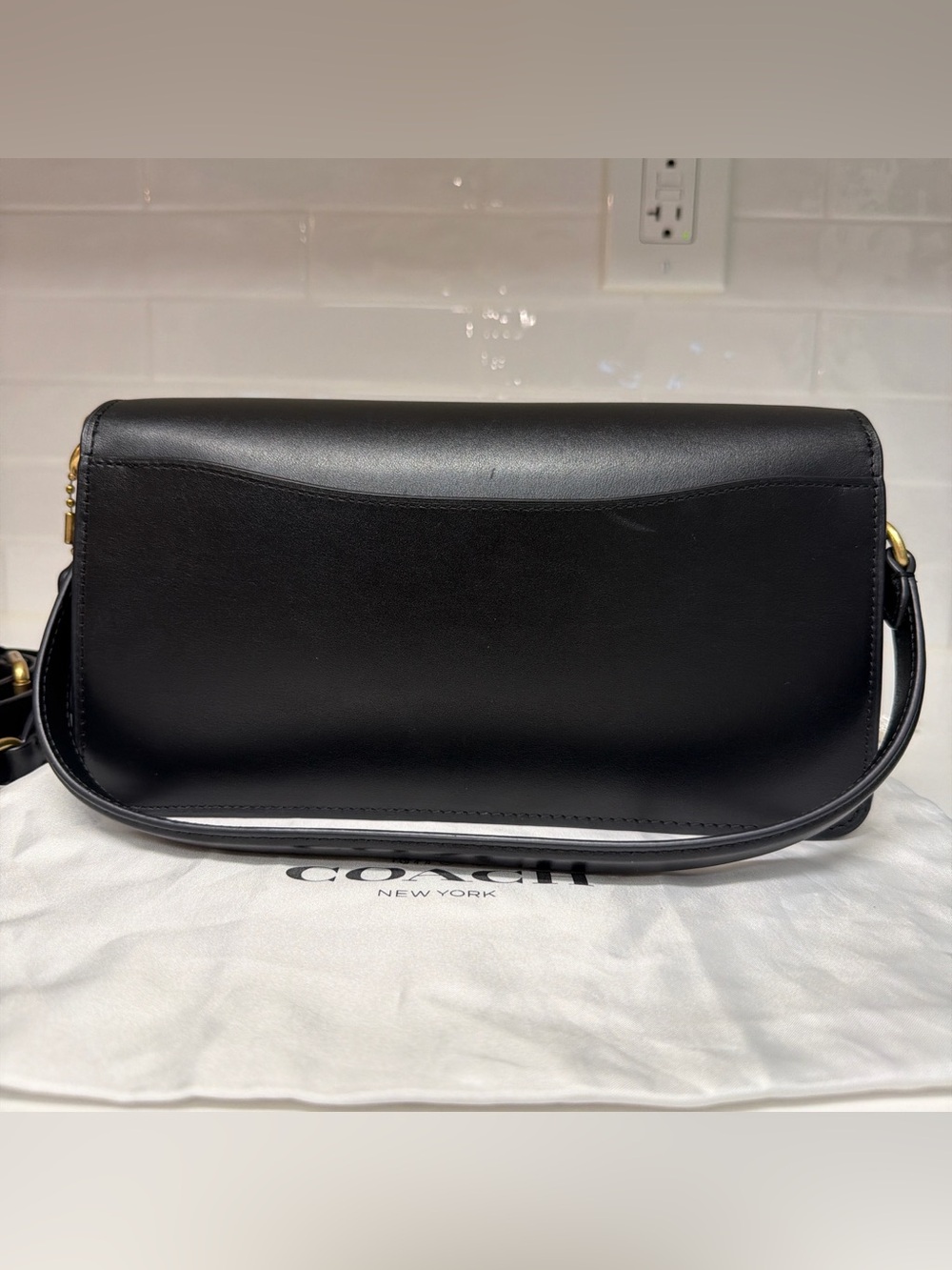 Coach Tabby 26 Black Leather & Brown Signature Canvas Crossbody with Gold 'C' - Picture 4 of 11